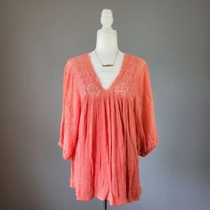 JEN'S PIRATE BOOTY // coral gauze plunge v-neck relaxed fit tunic top mini dress